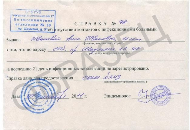 Образец медицинской справки